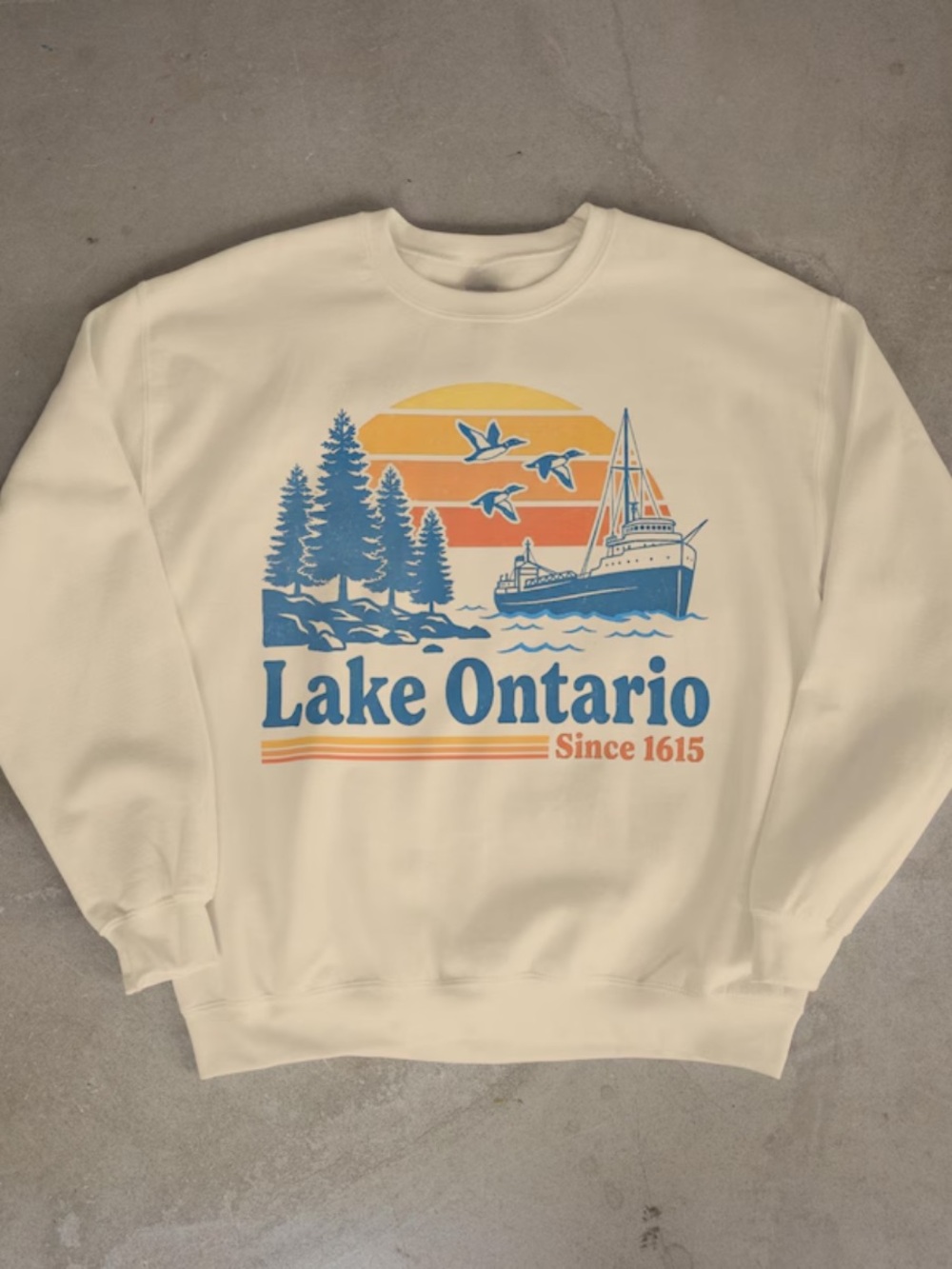 Sand Short Sleeve Tee with Blue and Orange Lake Graphic